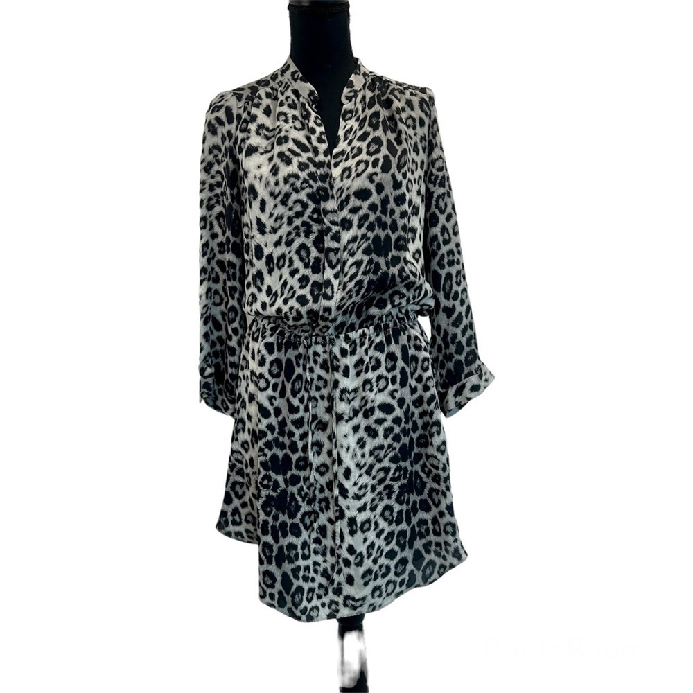 ARITZIA T. Babaton gray Bennett silk leopard cheetah print long sleeve dress M
